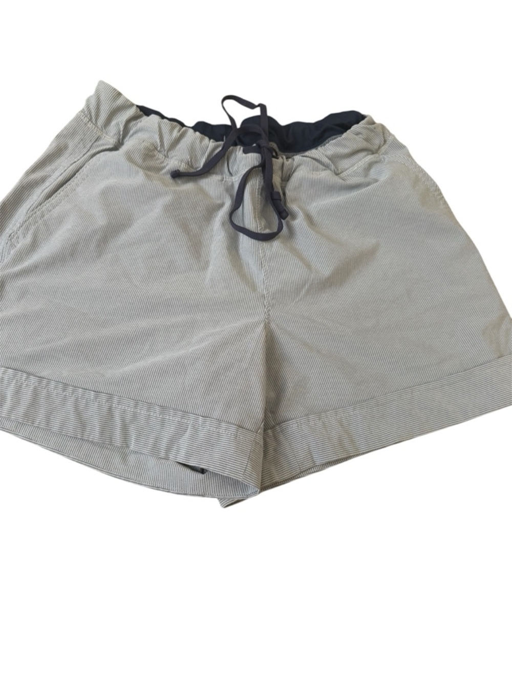 Athleta Striped Drawstring Athletic Shorts in Light Gray and Black